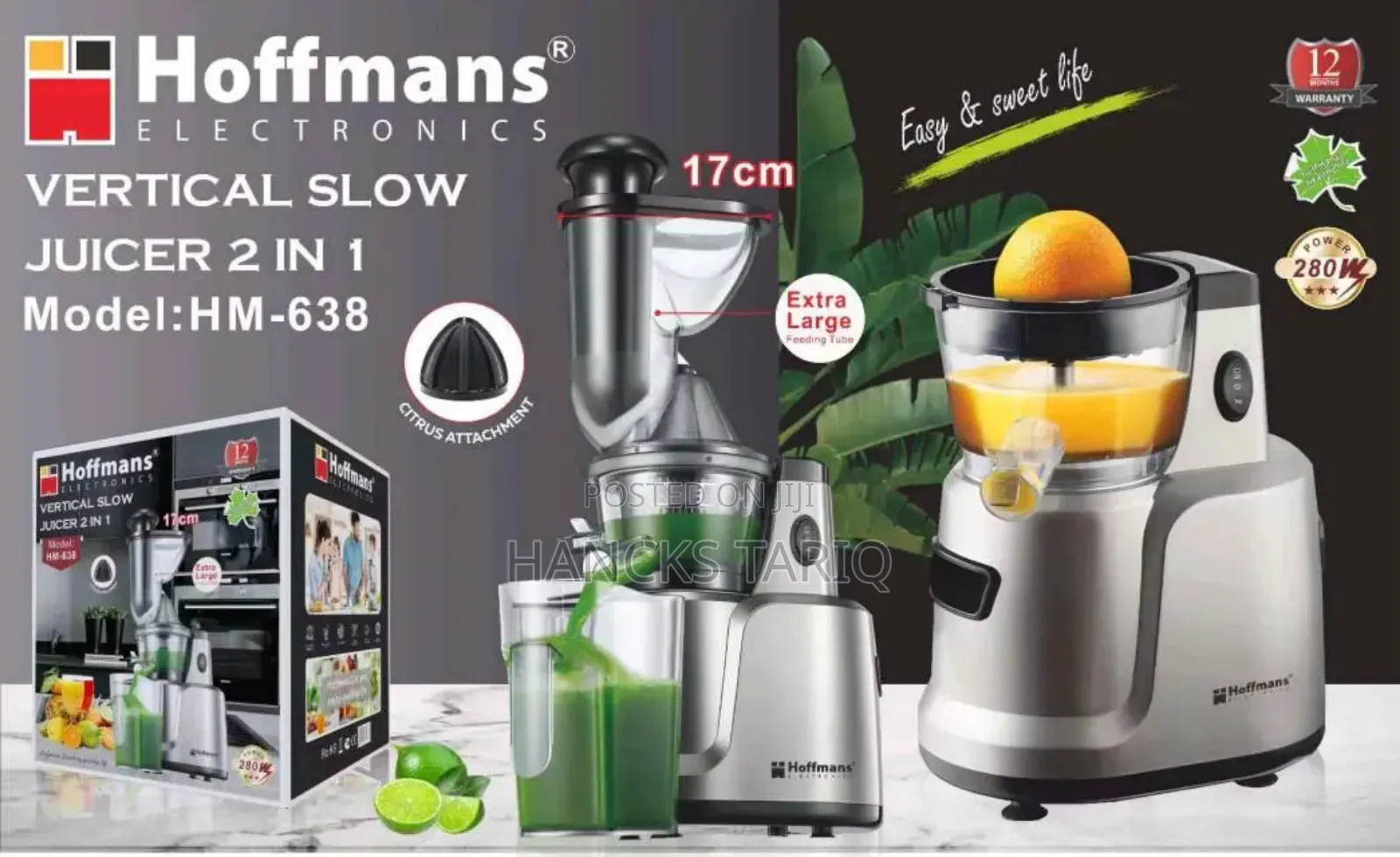 Hoffmans 2-in-1 Vertical Slow Juicer (Model Hm-638) – 280w
