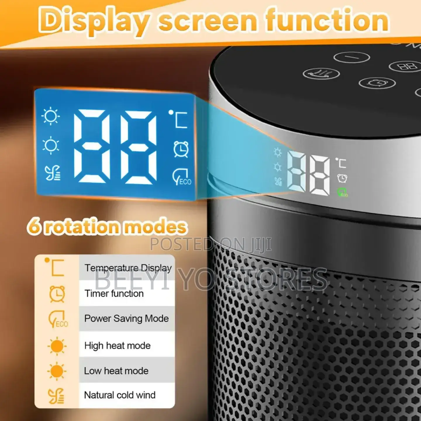 Portable Electric Space Heater With Remote Control Digital Display