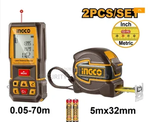 Ingco Laser Distance Detector Combo Kit, 70m Range, ±2mm Accuracy