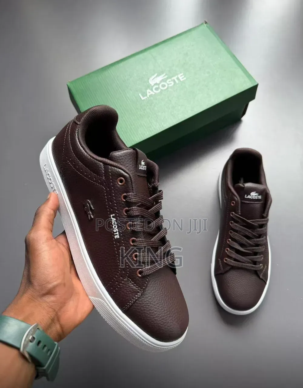 Lacoste Men's Sneakers in a Dark Brown Textured Leathe
