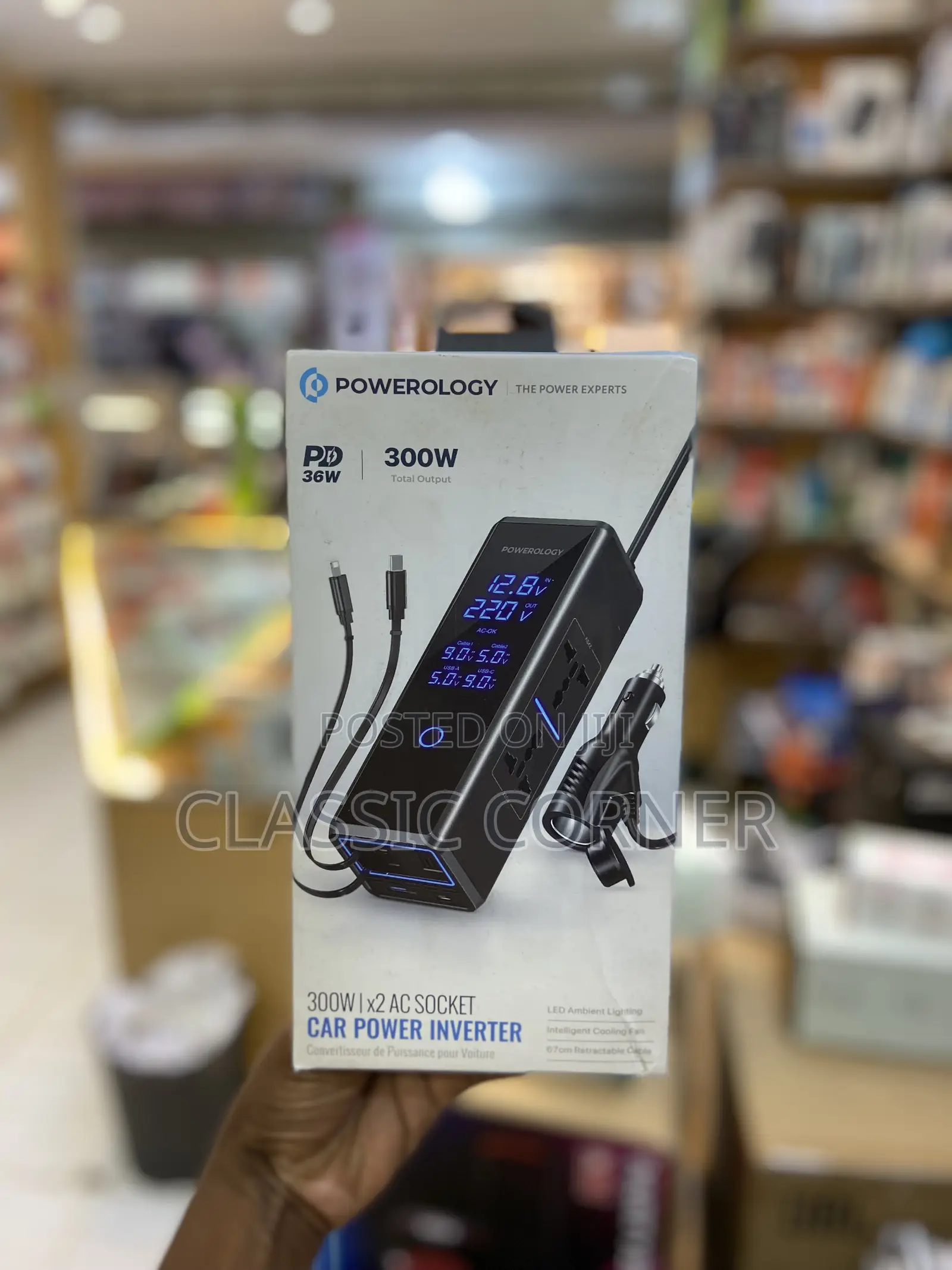 Powerology 300w Car Power Inverter Retractable Cables