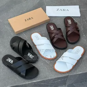 Zara Flat Criss-Cross Leather Slider Sandals