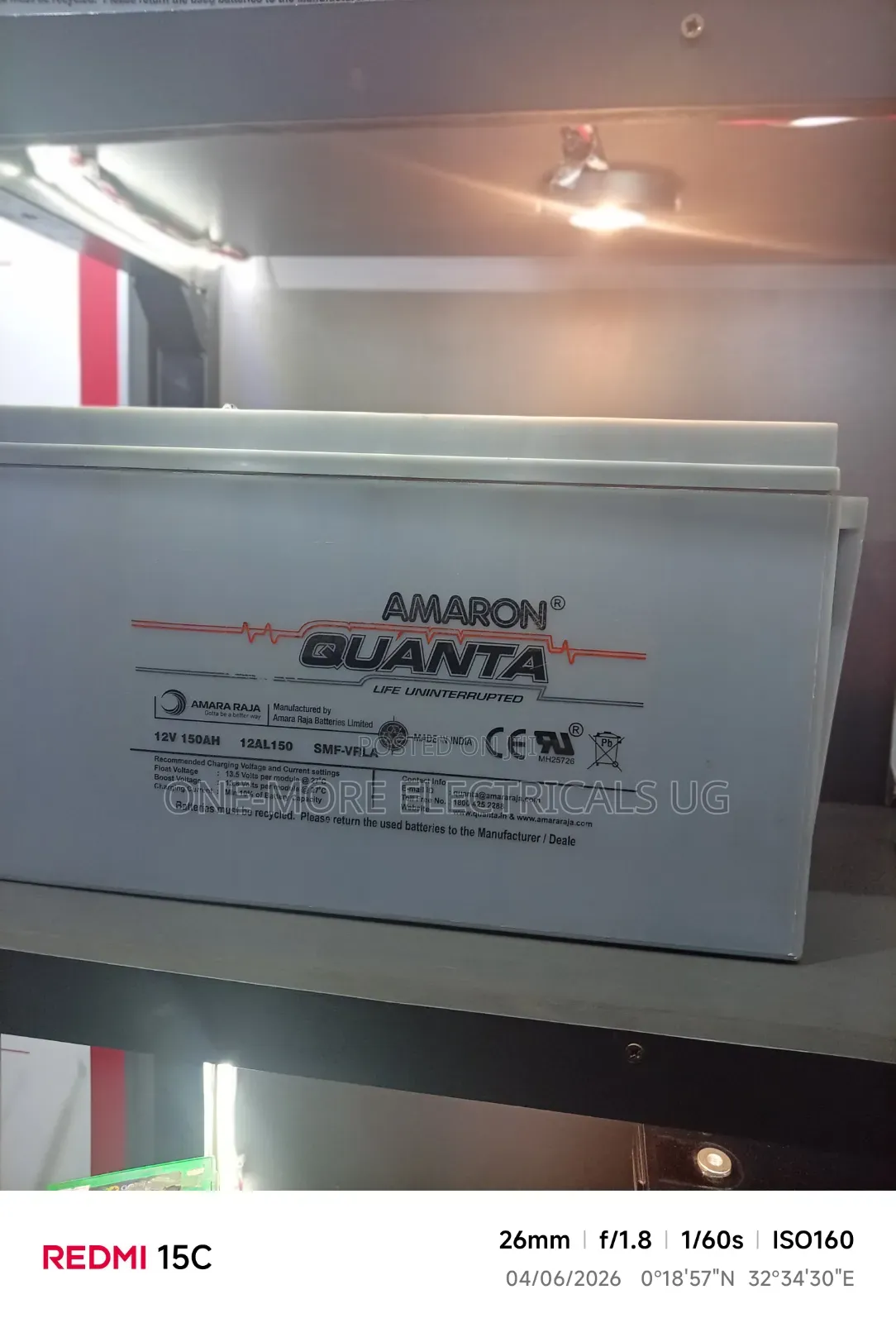Amaron Quanta150ah/12volts Indian Made.