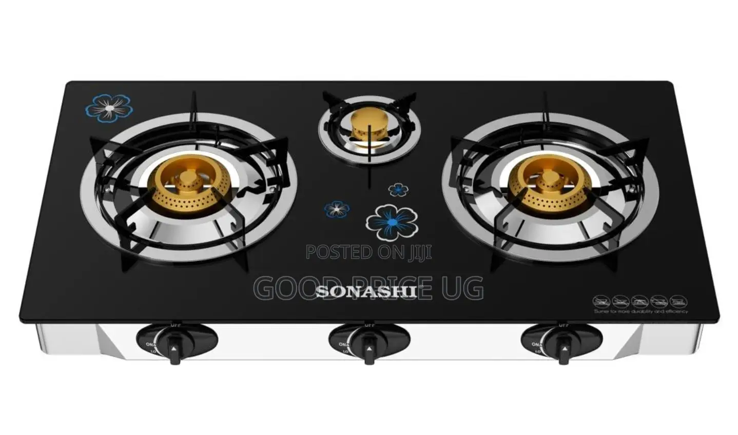 Sonashi Glass Top Gas Stove Features Three Burners