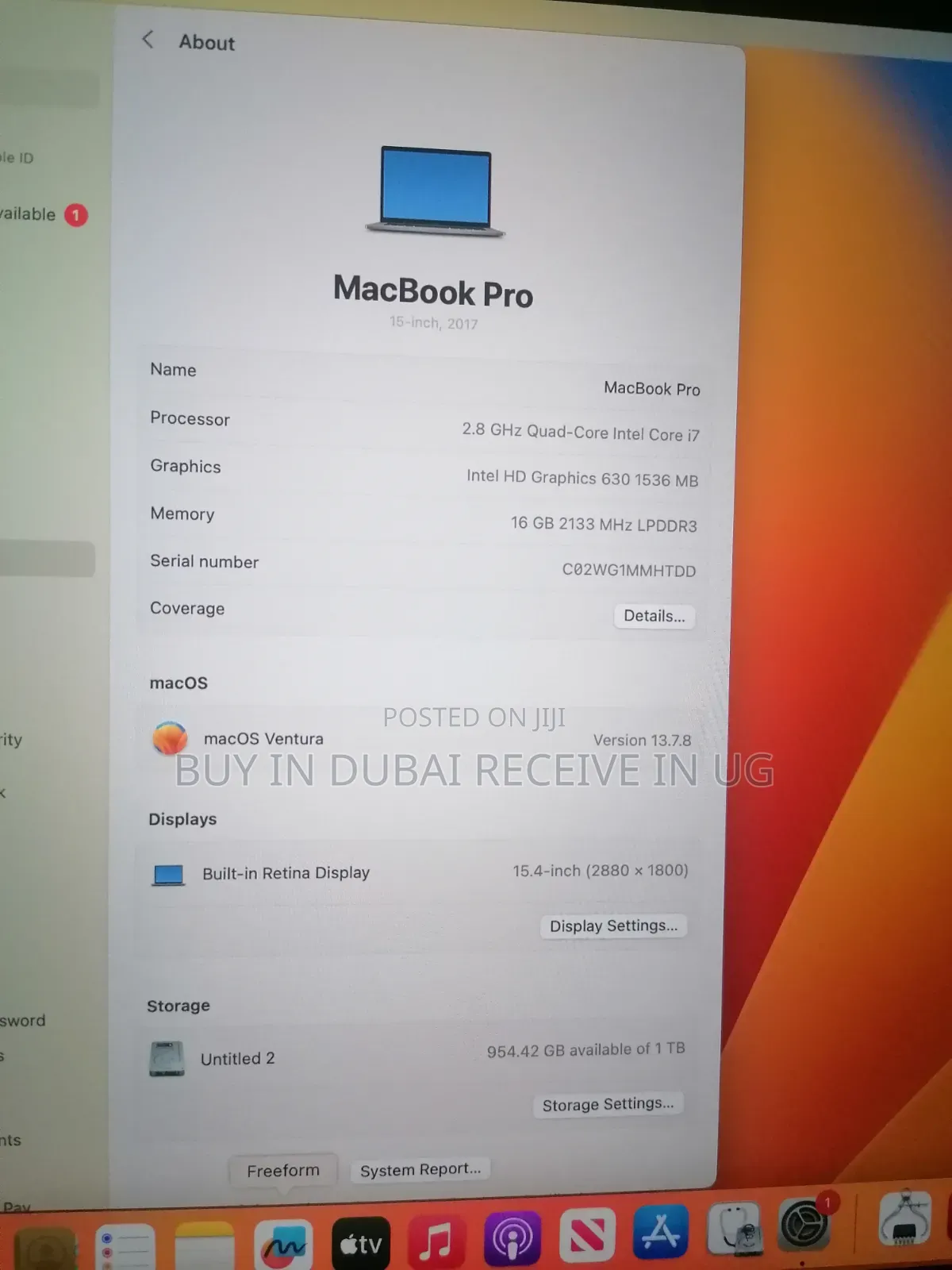 Laptop Apple MacBook Pro 2017 16GB Intel Core i7 SSD 1T