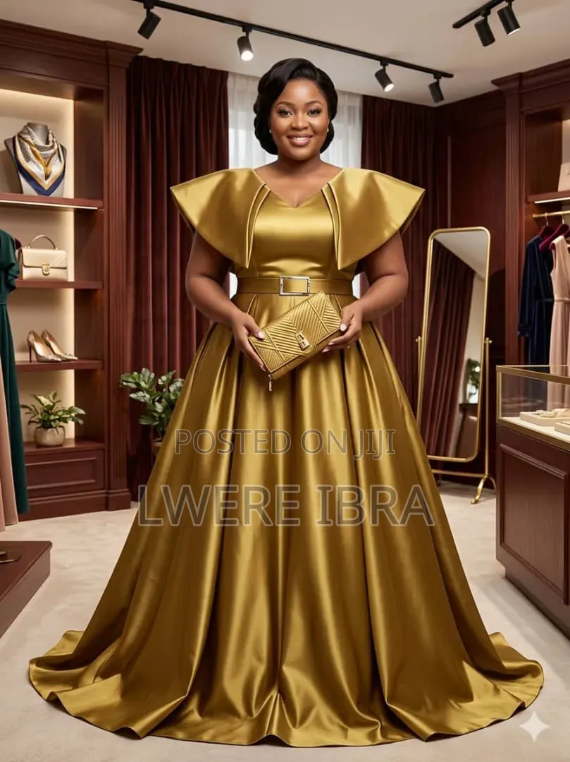 Long Gold Round Dresses for Ladies