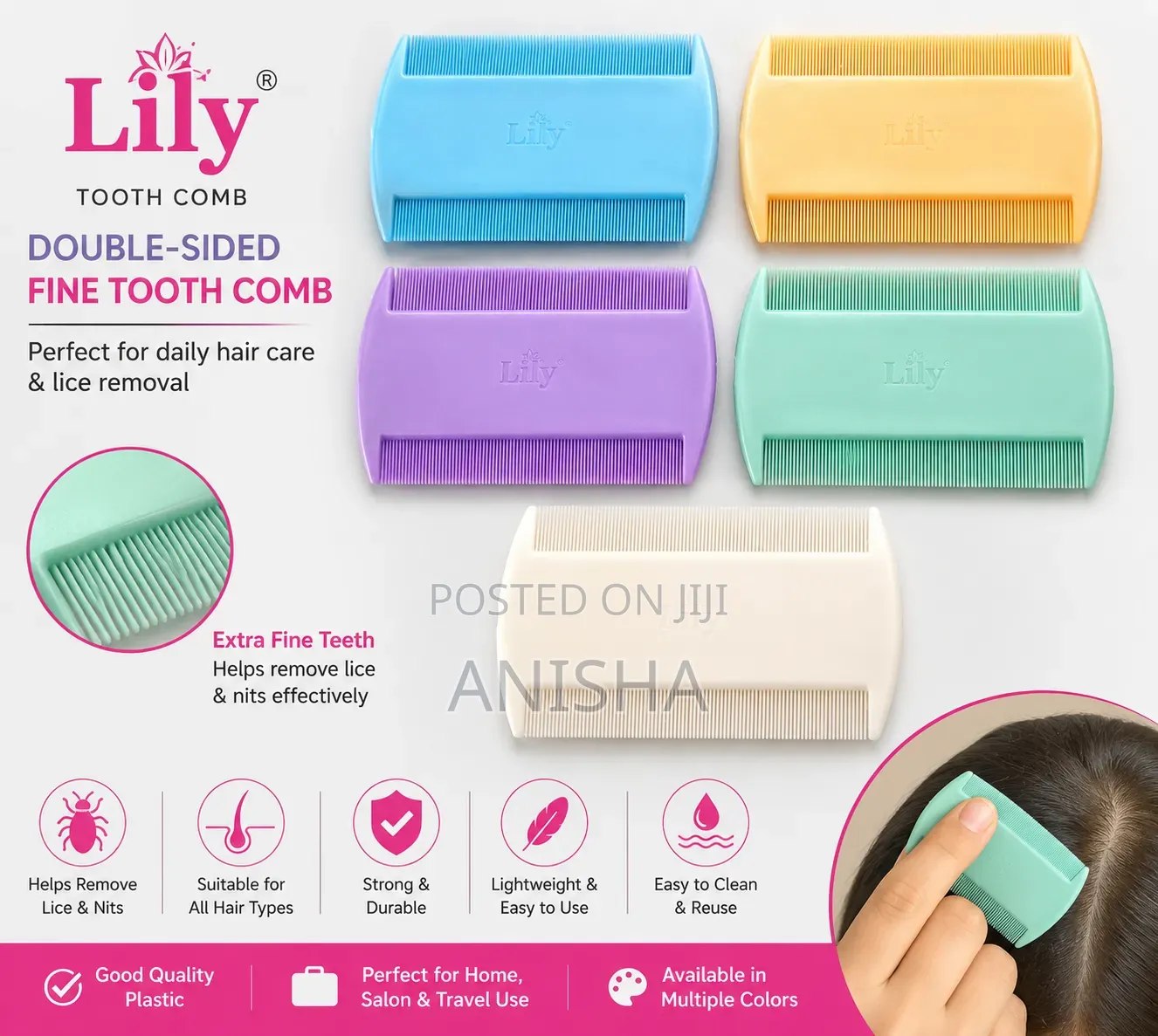 Lily Double-Sided Fine Tooth Lice Comb – Multi Color