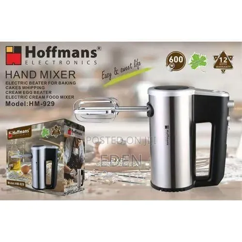 Hoffmans Hand Mixer Stainless Steel With Beaters Dough Hook