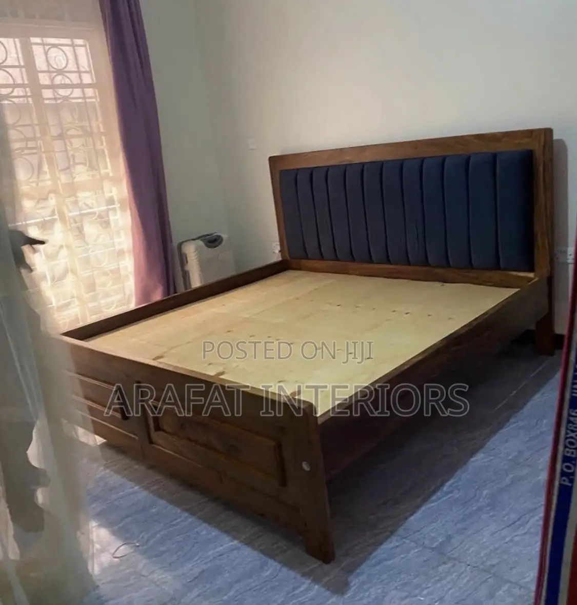 Beautiful Solid Wood Bed With Blue Headboard