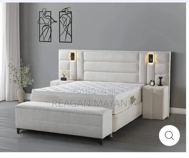 White and Cream Bed, 5*6, Ottoman and Bedsides