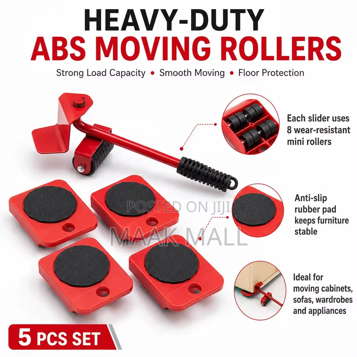 5pcs Heavy Duty Abs Moving Rollers