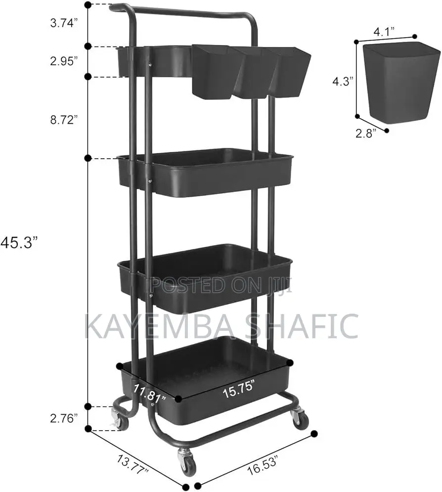 4-Tier Heavy Duty Rolling Utility Cart / Storage Organizer