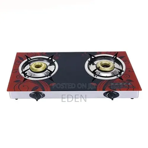 Efficient Gas Stove With Glass Top and 2 Burners Multicolor