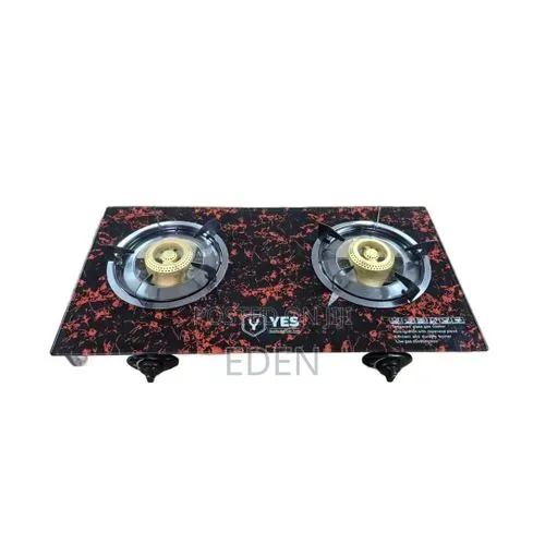 Efficient Gas Stove With Glass Top and 2 Burners Multicolor