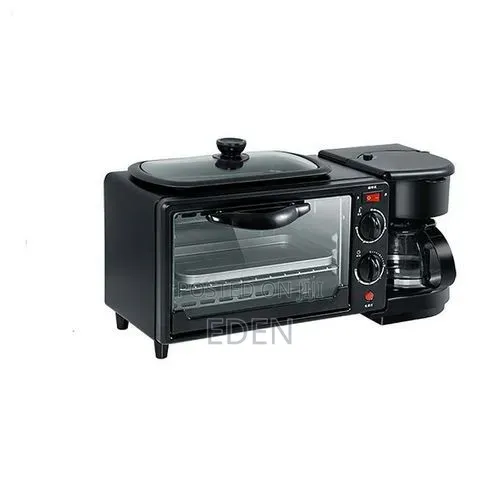 3 in 1 Home Breakfast Machine Maker Coffee Frying Pan Bread -Black