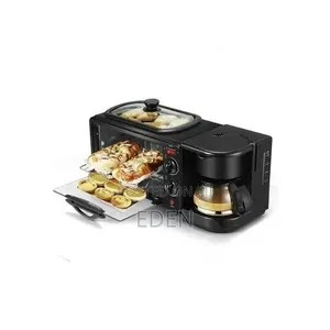 3 in 1 Home Breakfast Machine Maker Coffee Frying Pan Bread -Black