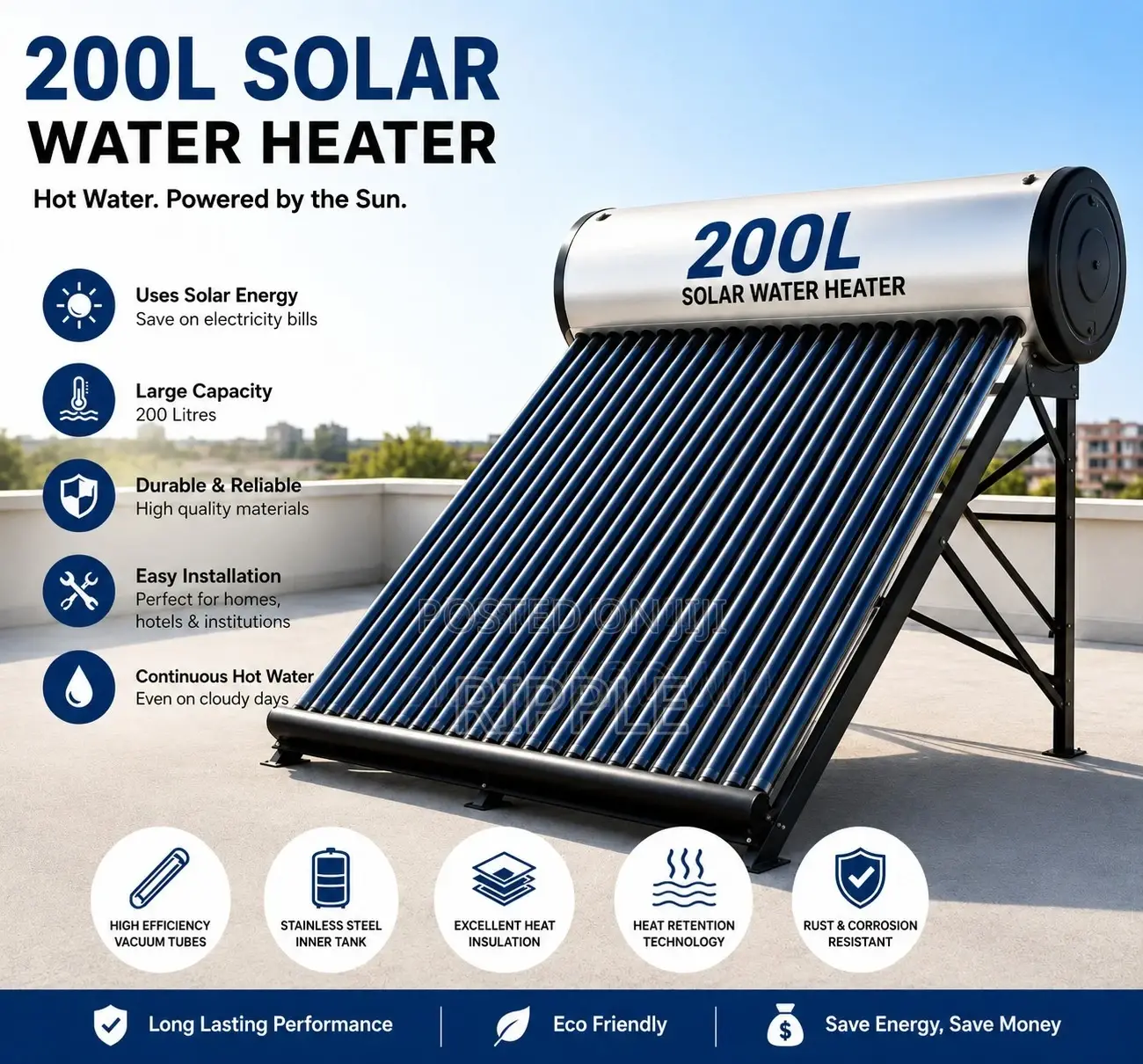 200l Solar Water Heater Uganda | Stainless Steel Hot Water System