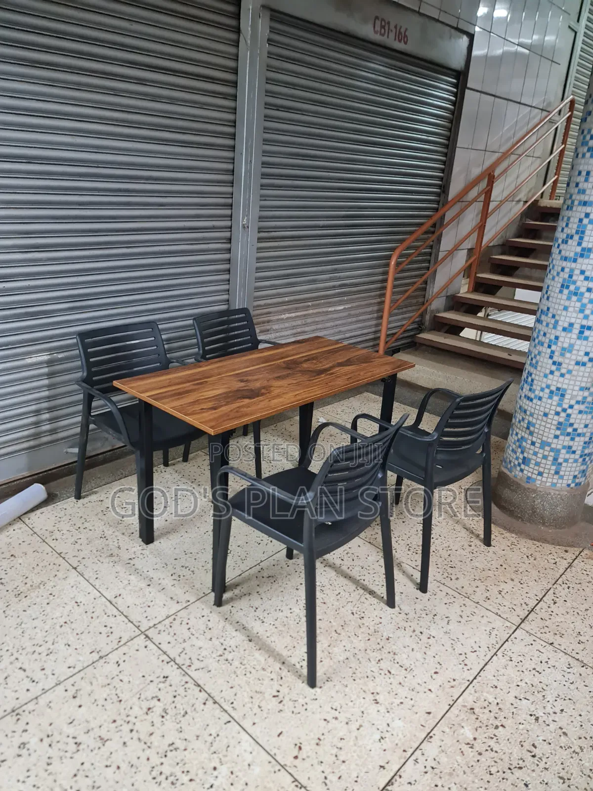 Alloy Steel Legs Wooden Foldable Table and Chairs Set for Restaurant