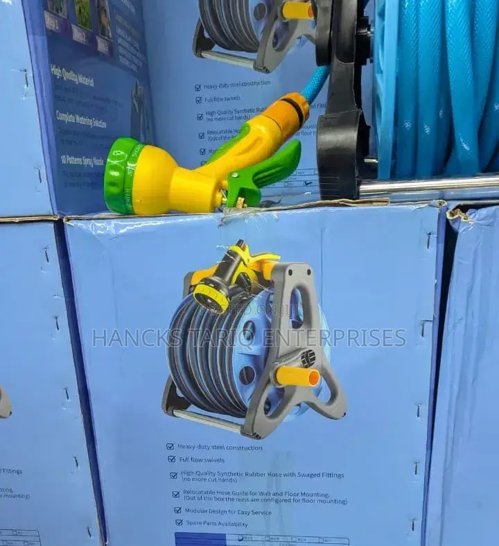 Heavy-duty Garden Hose Reel Set – Portable With Spray Nozzle