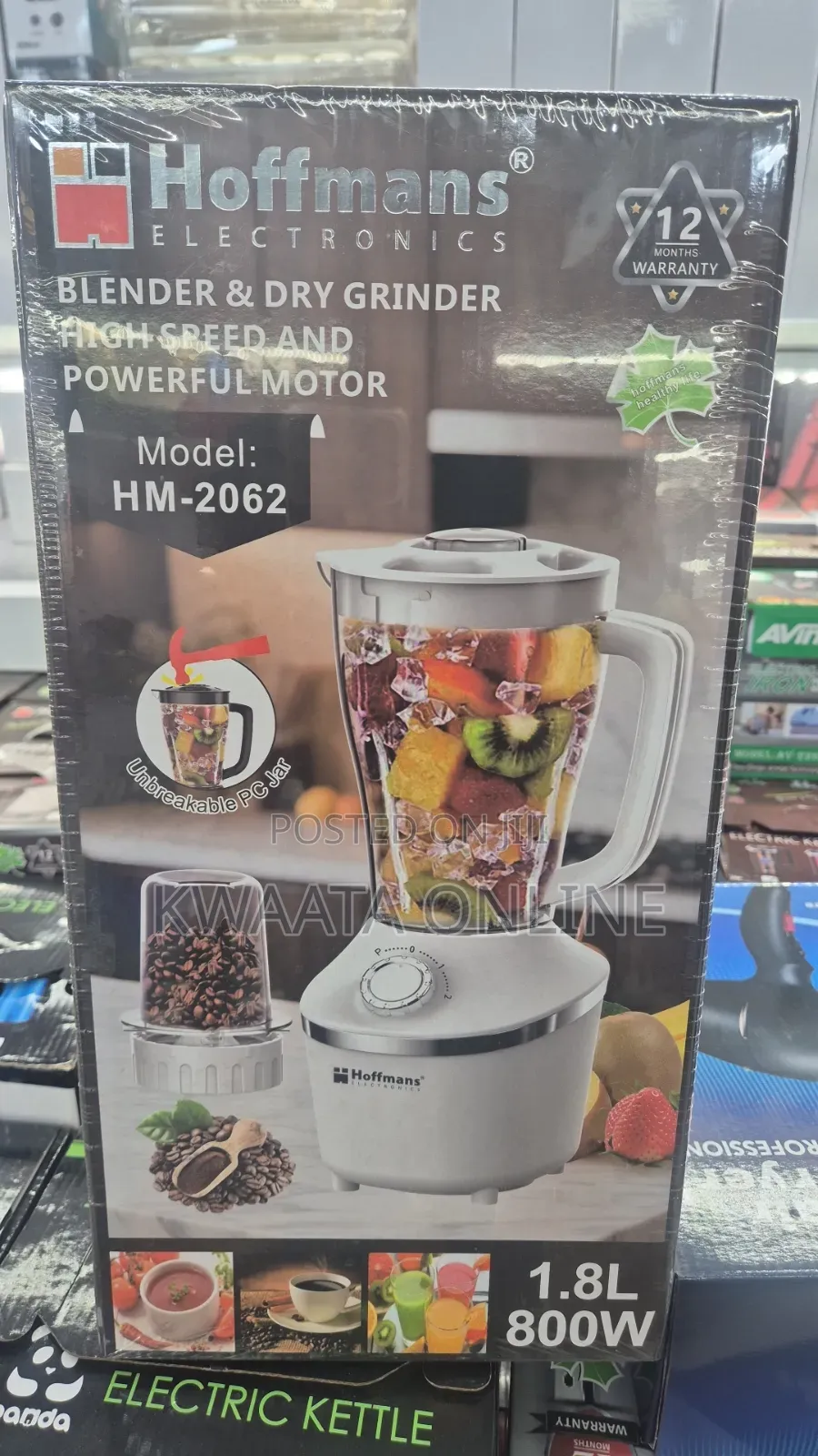 2 in 1 Hoffmans Blender and Dry Grinder 1.8litres, Model Hm-2062