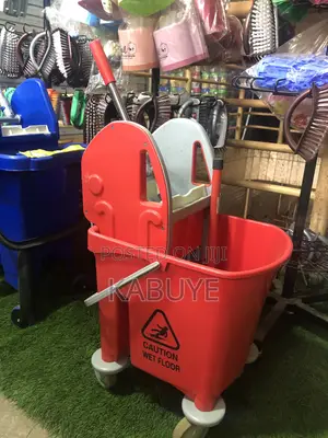 Commercial-grade Red Plastic Mop Bucket