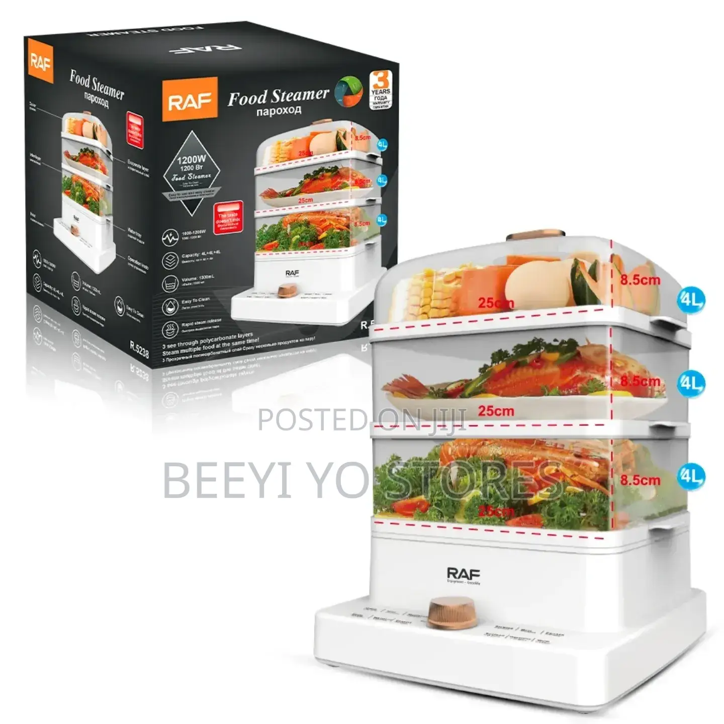 Raf 3-Layer Electric Food Steamer – 1200w Healthy Cooking Appliance