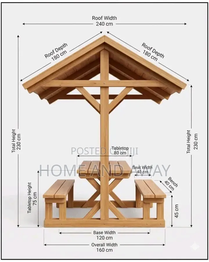 Wooden 2 Seaters Picnic Canopy Set in Any Colour