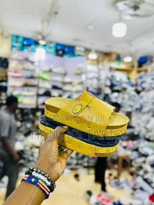 Trendy Platform Slides – Mustard Yellow Embellished Sandals