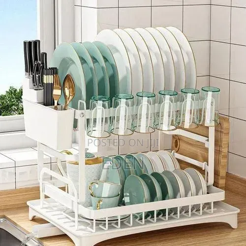 2-tier Dish Rack Stainless Steel Dish Drainer - Black.