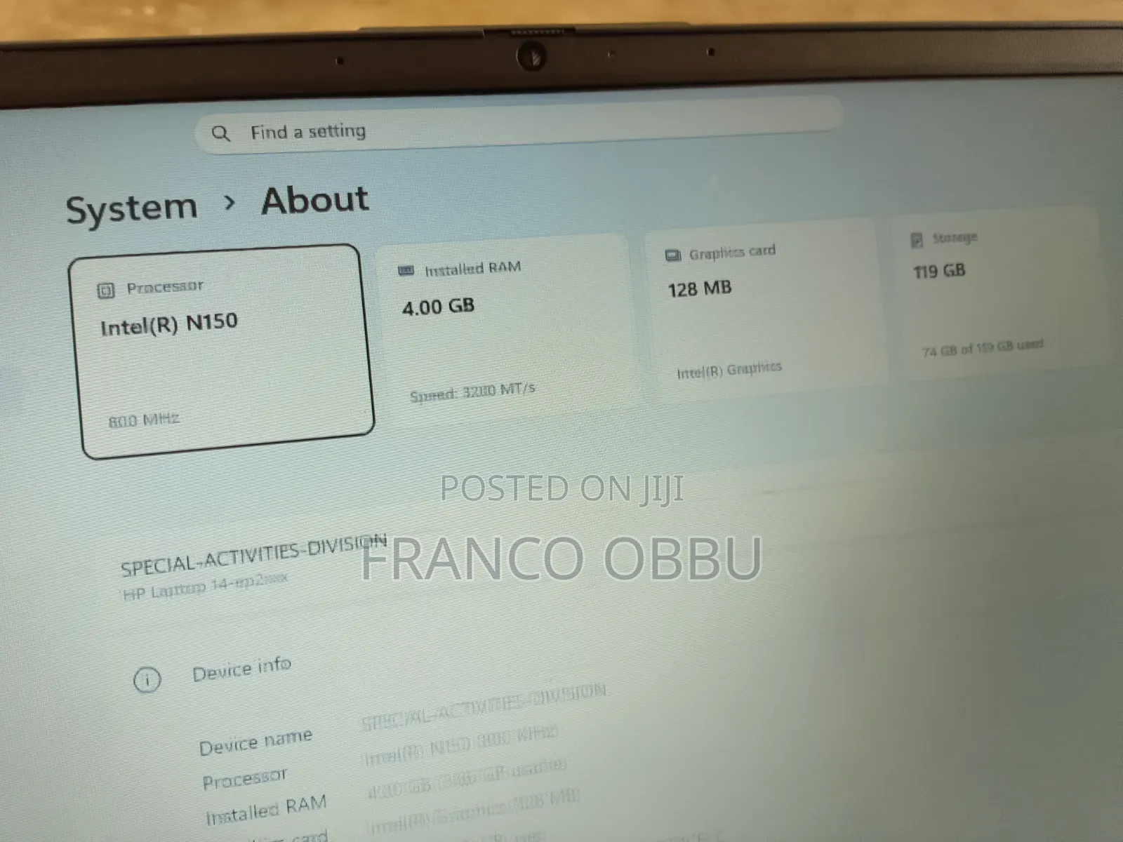 Laptop HP 15 4GB Intel SSD 128GB