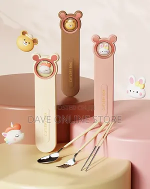Cute and Fun Cartoon Utensils Spoon ,Fork, Chopsticks Cutlery Box