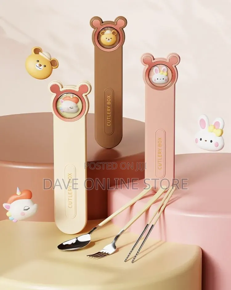 Cute and Fun Cartoon Utensils Spoon ,Fork, Chopsticks Cutlery Box