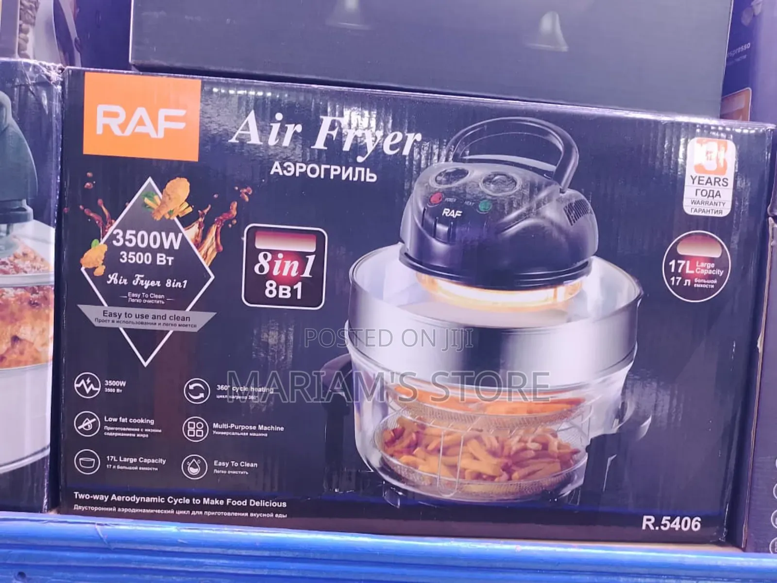 Raf Multifuncton Air Fryer Featuring a Glass Bowl and 3500w Power.