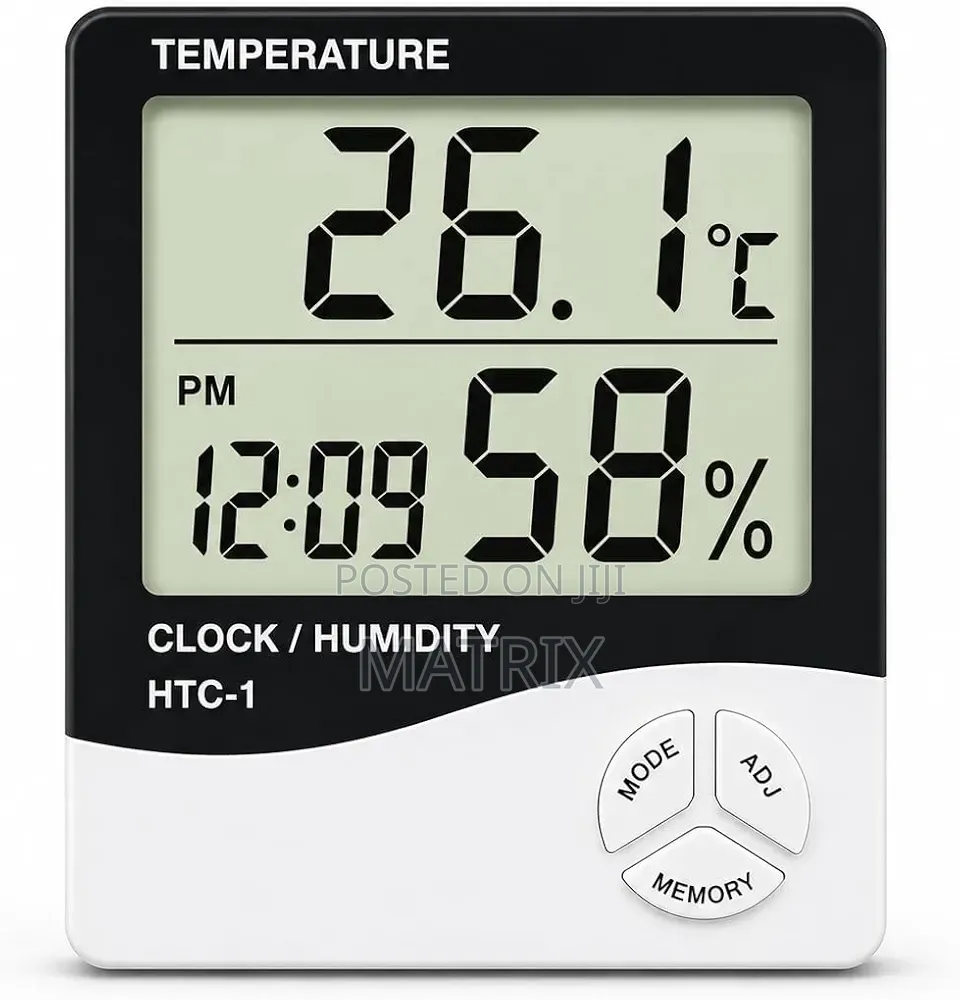 Digital Hygrometer Thermometer Humidity Meter With Clock LCD Display