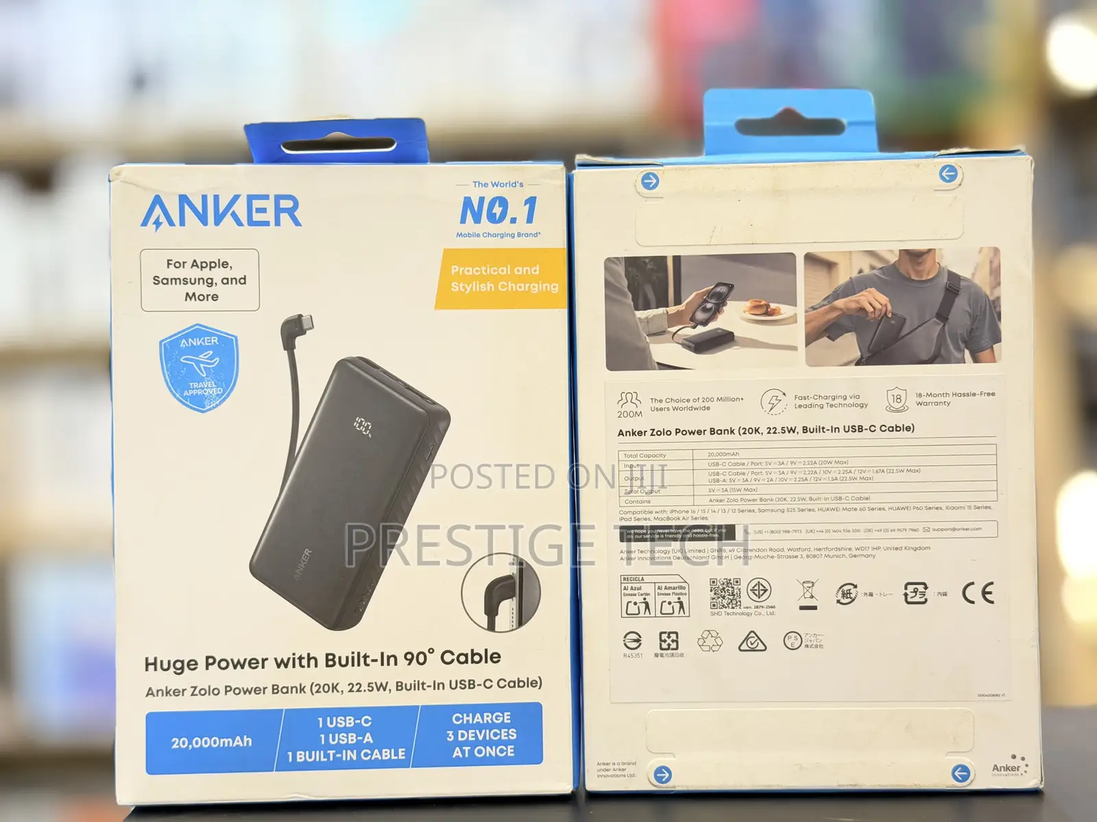 Anker Zolo Power Bank 20000mah (, 22.5w, Built-in Usb-C Cable)