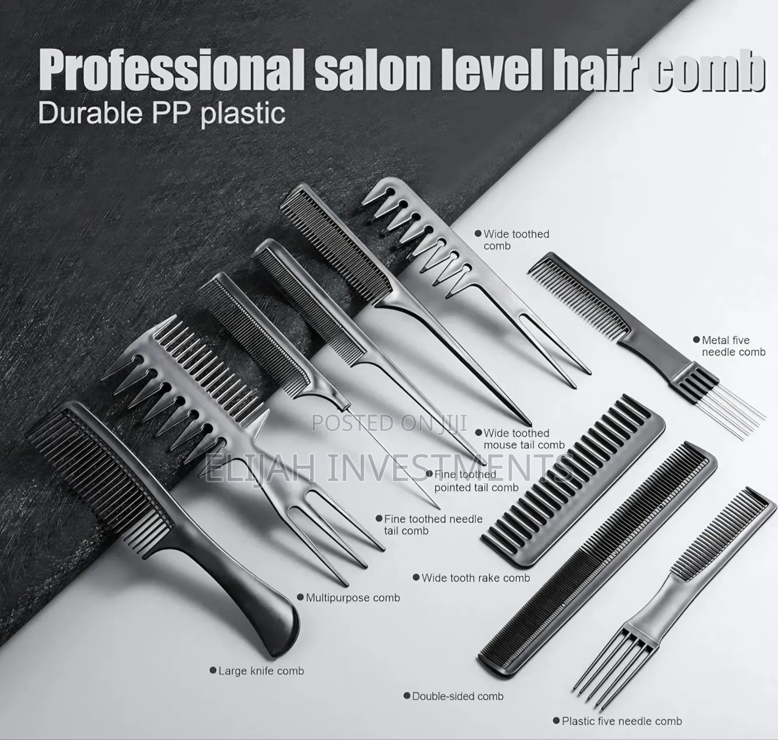 10-Piece Professional Black Hair Styling Comb Set