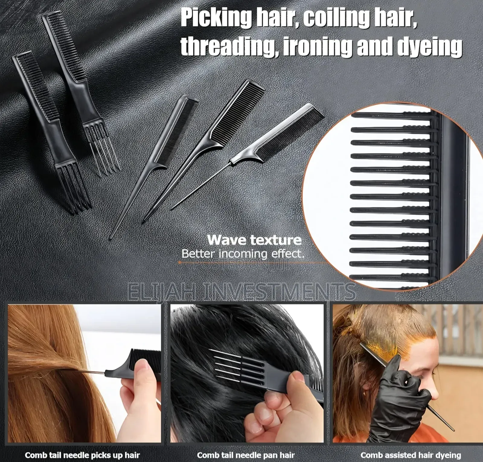 10-Piece Professional Black Hair Styling Comb Set