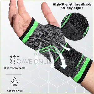 Adjustable Strap Compression Wrist Palm Support Gloves (Black, Green)