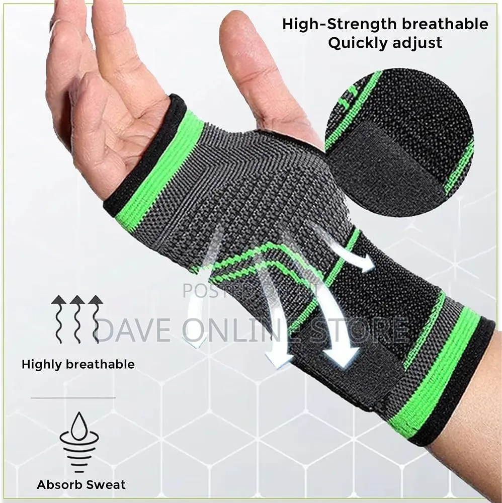 Adjustable Strap Compression Wrist Palm Support Gloves (Black, Green)