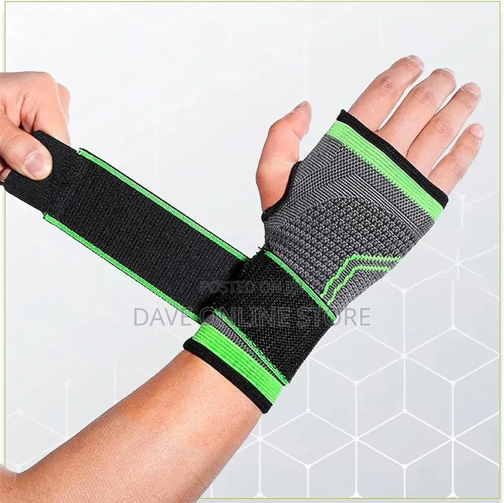 Adjustable Strap Compression Wrist Palm Support Gloves (Black, Green)