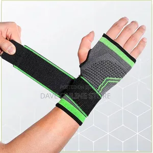 Adjustable Strap Compression Wrist Palm Support Gloves (Black, Green)