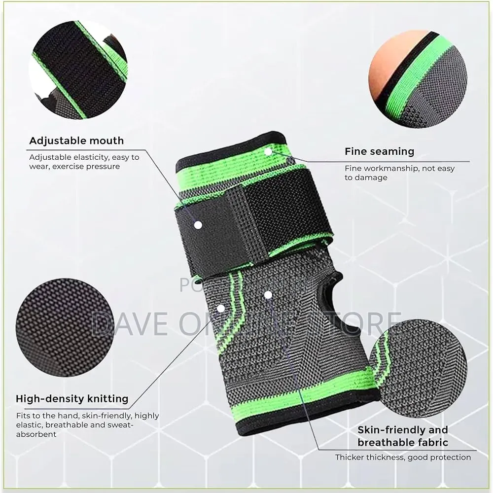 Adjustable Strap Compression Wrist Palm Support Gloves (Black, Green)
