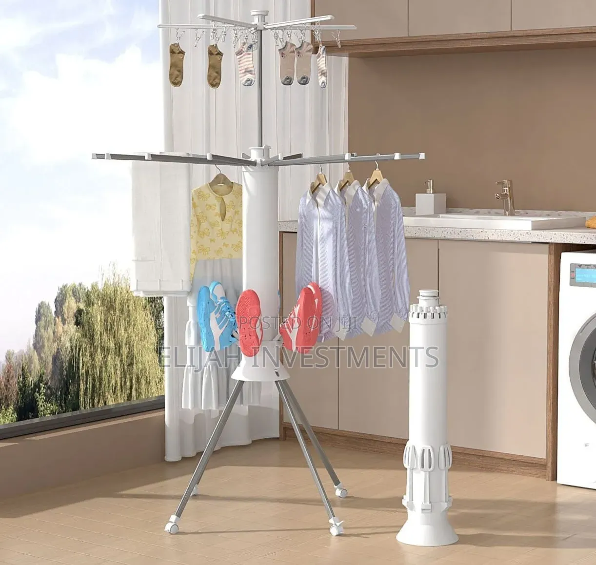 Foldable, White "Octopus" Style Clothes Drying Rack
