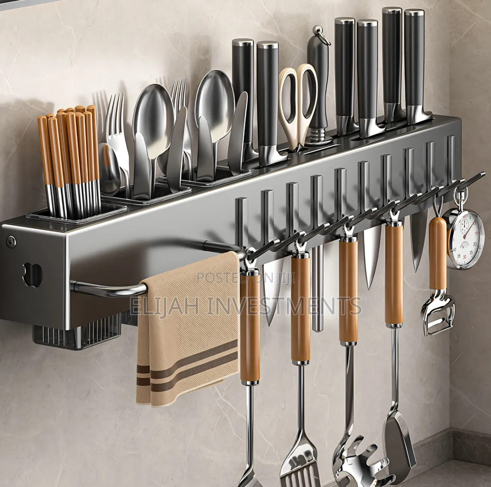 Modern Matte Black Multifunctional Kitchen Utensil Rack