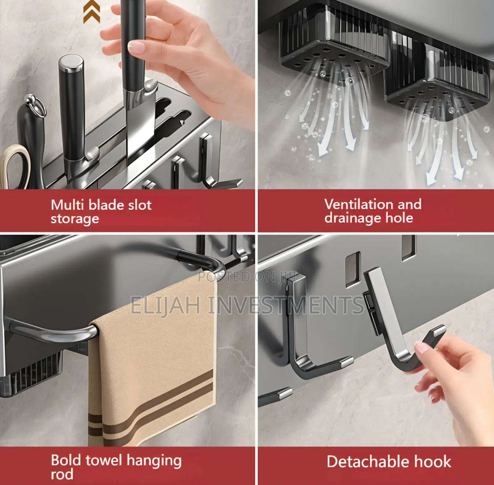 Modern Matte Black Multifunctional Kitchen Utensil Rack