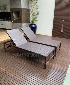 Dark Brown Wooden Frame Outdoor Lounge Chairs