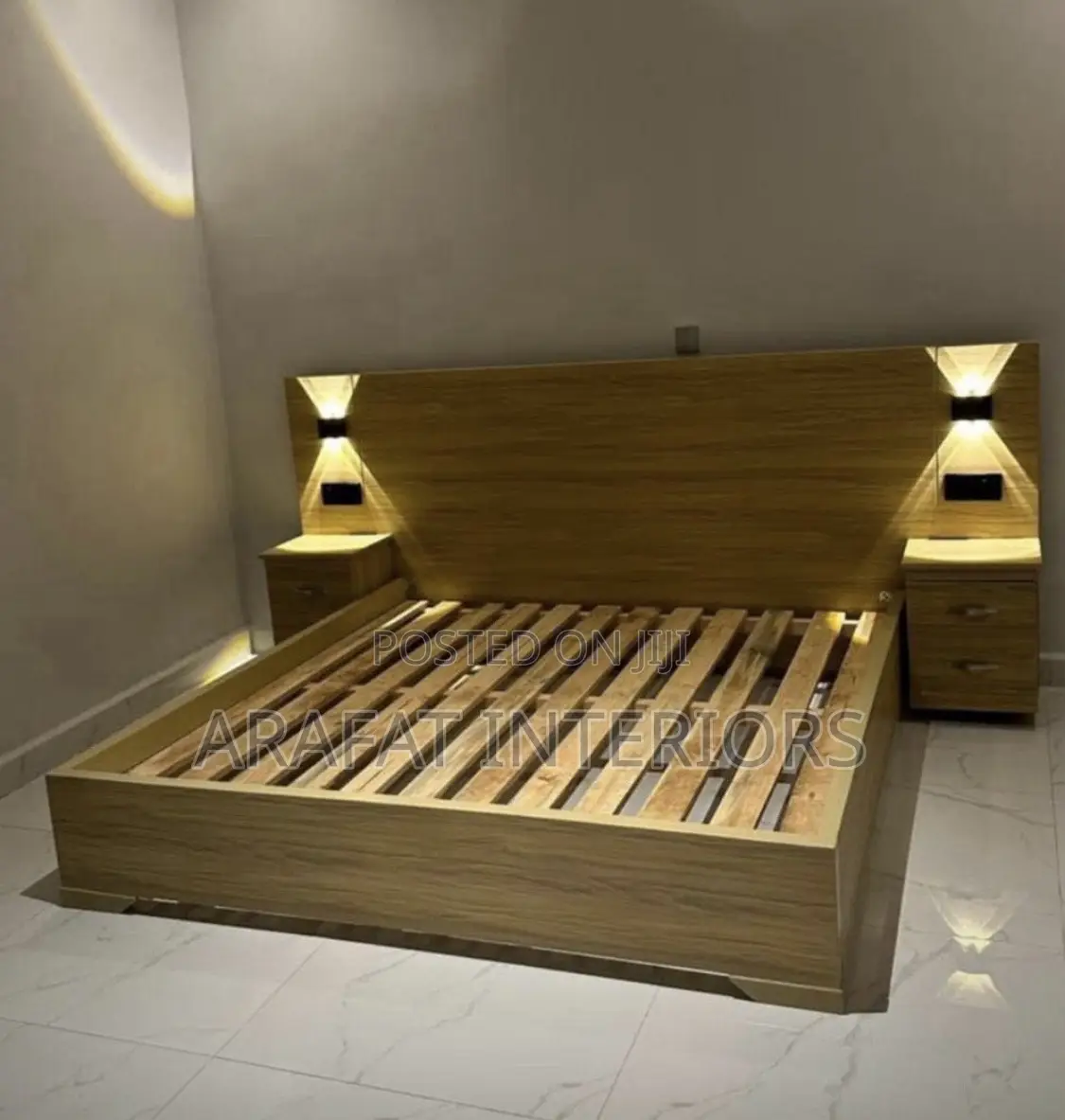 Luxury Modern Bed Set, Led Lights Built-in Nightstands