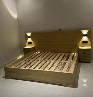 Luxury Modern Bed Set, Led Lights Built-in Nightstands