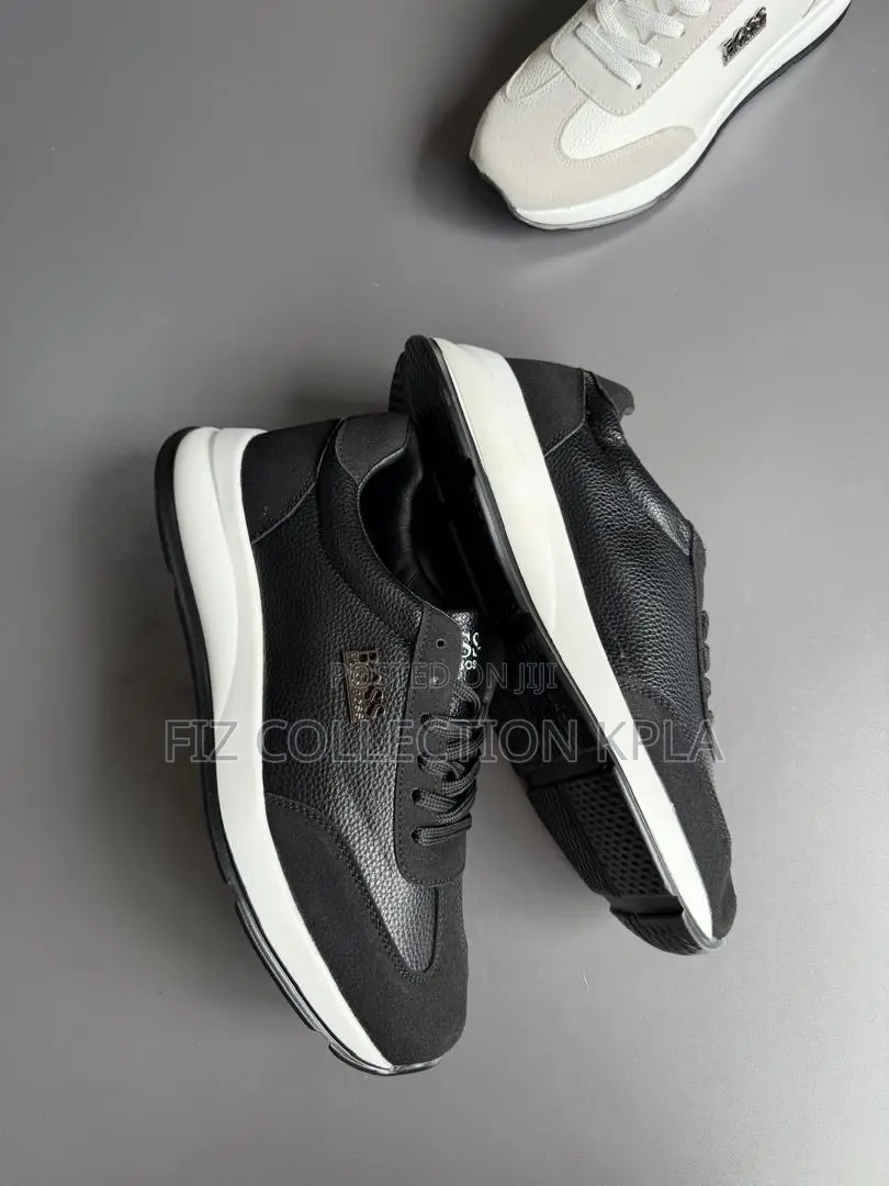 Boss Black Leather White Sole Trainer