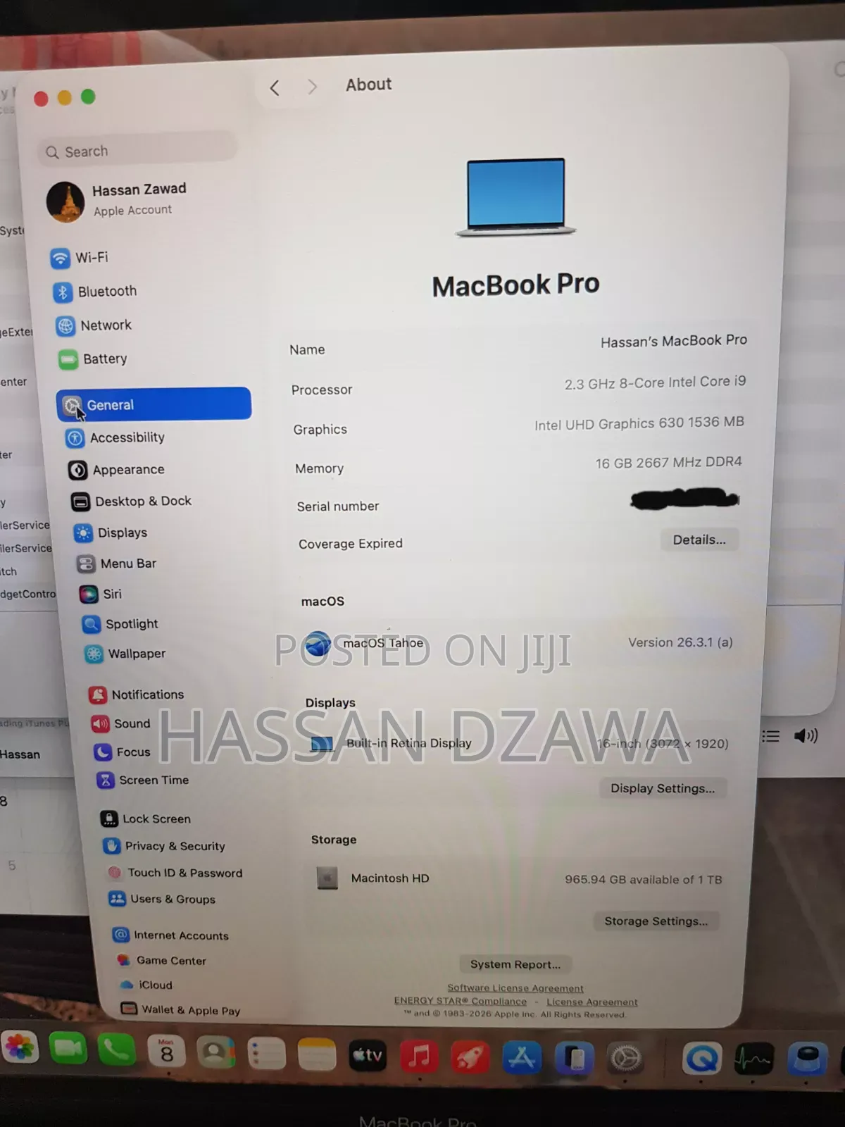 Laptop Apple MacBook Pro 16GB Intel Core Ultra 9 SSD 1T